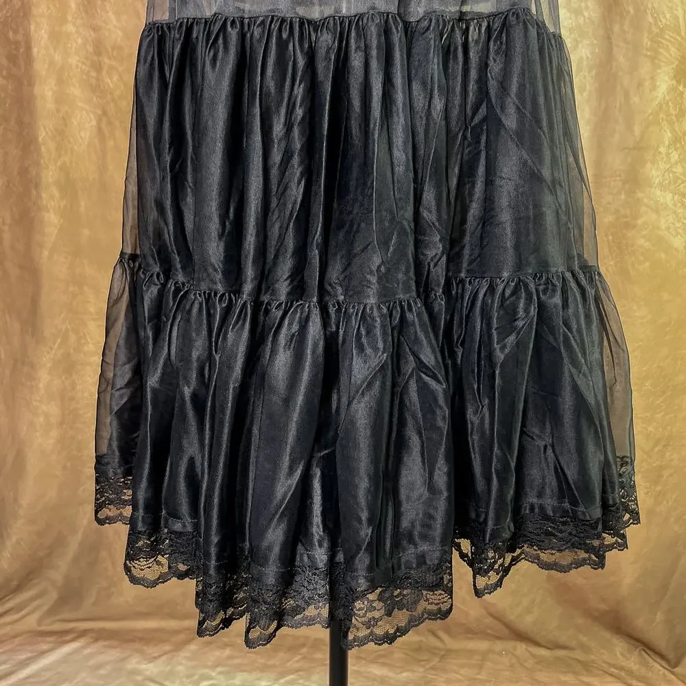 Vintage 60s Tiered Skirt Malco Modes Black Floral Lace Whimsigoth Steampunk Vtg